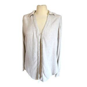 Abercrombie & Fitch Neutral Oatmeal Collared Long Sleeve Linen Boyfriend Shirt S